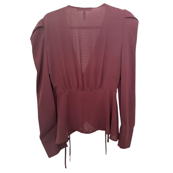 Burgundy BCBG MaxAzria Wrap Tie Long Sleeve Blouse-Small - Picture 3 of 5